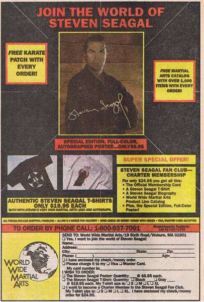 Full page advertisement for Steven Seagal