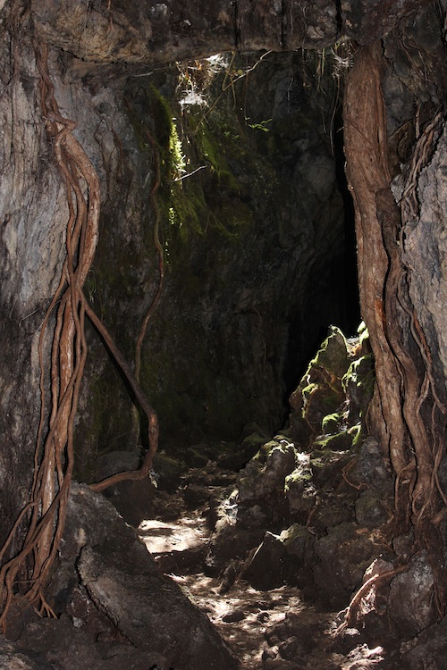 Inside the lava tube, near a collapsed section