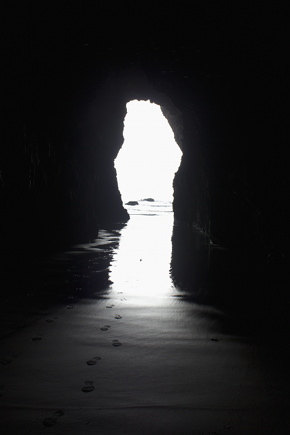 Looking out of one of the sea caves at Mercer Bay