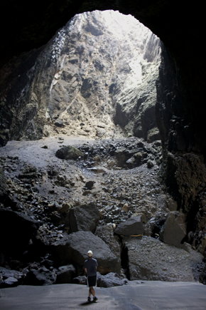 A cave with an open skylight at Mercer Bay