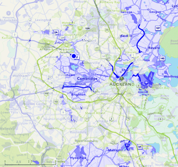 Map of Boston and Auckland superimposed