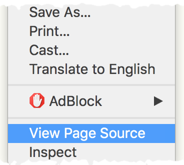 View Page Source menu