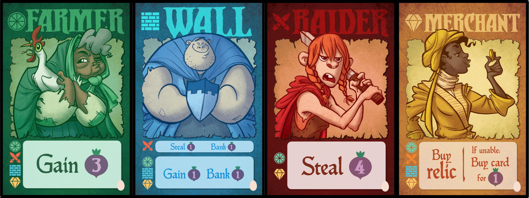 You will start with just these four basic cards. More interesting cards are traded from the marketplace for turnips