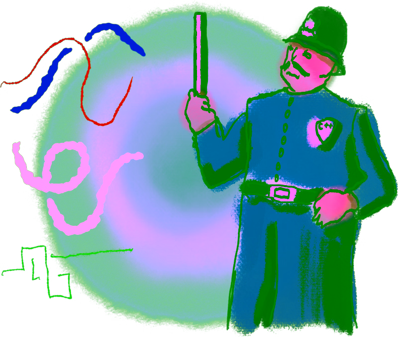 This was supposed to be a illustration of the C++ Police arresting a gang of unruly threads. As you can see it got away from me which I think complements the general point I am trying to make