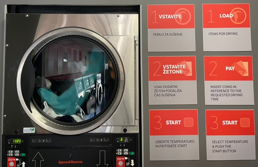 My clothes in the care of an industrial dryer