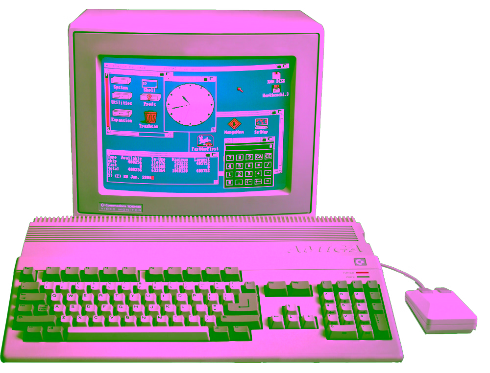 An Amiga500 in all its beige glory. <br/>Attribution: This is a modified version of the wikicommons picture uploaded by Bill Bertram